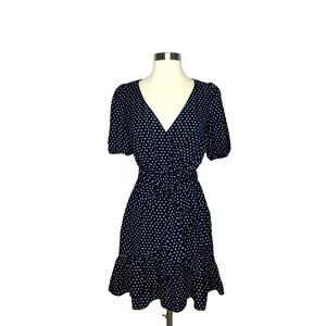 Aqua Women's Polka Dot Blue Casual V-Neck Warp Dress Size X-Small